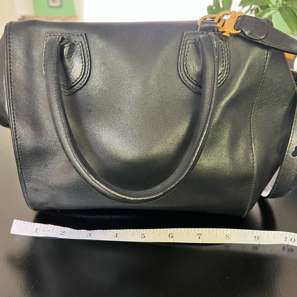 Black Leather Satchel Handbag - Brand:
